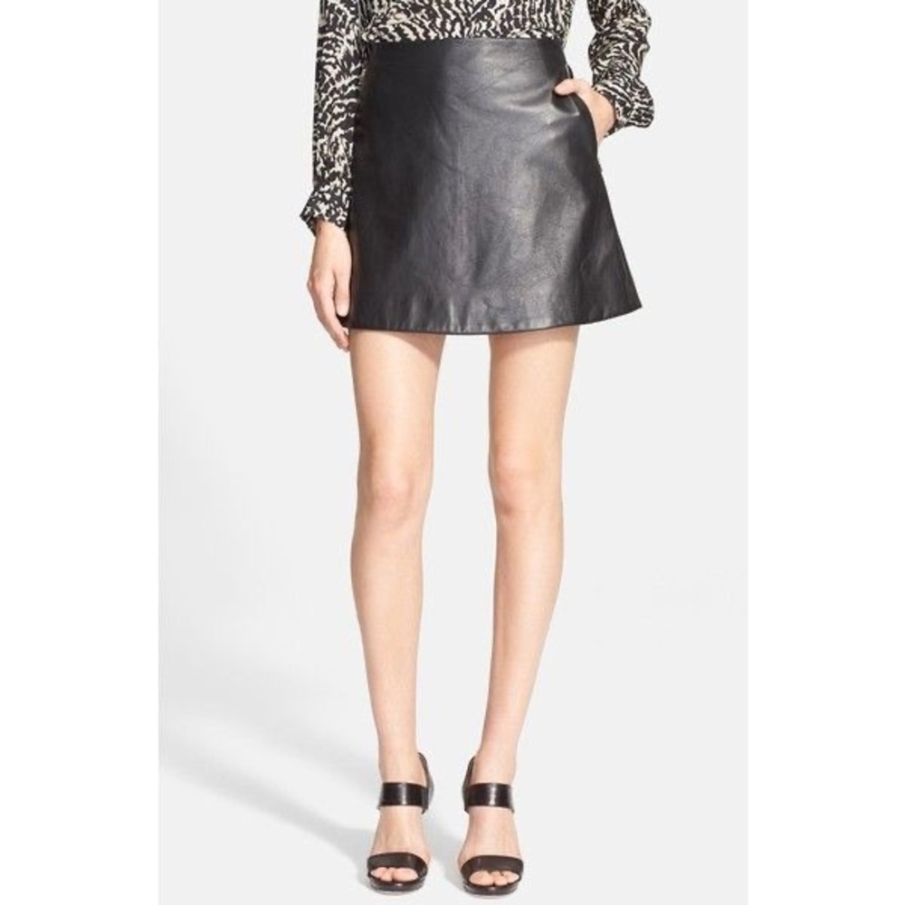 L’AGENCE Jolie A Line Leather Skirt in Black